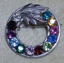 Sterling Silver 12 Multi Color Rhinestone Gemstone Brooch Pin dce Curtis... - £22.37 GBP