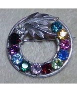 Sterling Silver 12 Multi Color Rhinestone Gemstone Brooch Pin dce Curtis... - $532.00 MXN