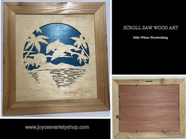 Scroll Saw Art Mike Wilson Woodwork Dolphins Play 13&quot; x 14&quot; Framed - £27.51 GBP
