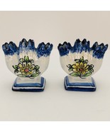 Set of 2 Vintage 3 Finger Flower Vases Portugal 2.25&quot; Signed Outeiro Agu... - £9.43 GBP