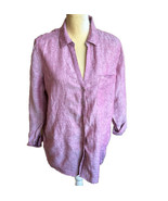 Sigrid Olsen Womens Sz L Linen Shirt Tunic Top New Pink Roll Tab Sleeve - $44.99