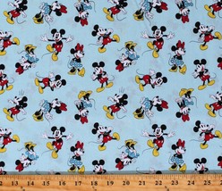 Cotton Mickey &amp; Minnie Mouse Classic Disney Blue Fabric Print by Yard D783.84 - £7.82 GBP