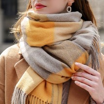 Women Scarf Wool 100% Thickened Plaid Pattern Ladies Warp Scarves Shawl ... - £51.14 GBP