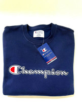 Champion Men&#39;s Powerblend Pullover Sweatshirt Embroidery Logo Navy Large - £15.99 GBP