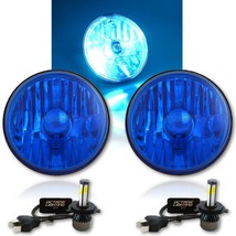 5-3/4&quot; Blue Crystal Headlight Glass Fog Light 20/40w LED H4 Bulbs Headlamp Pair - £80.57 GBP