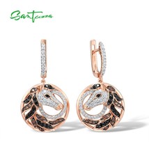 Silver Earrings For Women Pure 925 Sterling Silver Rose Gold Color Black Brown H - £45.86 GBP