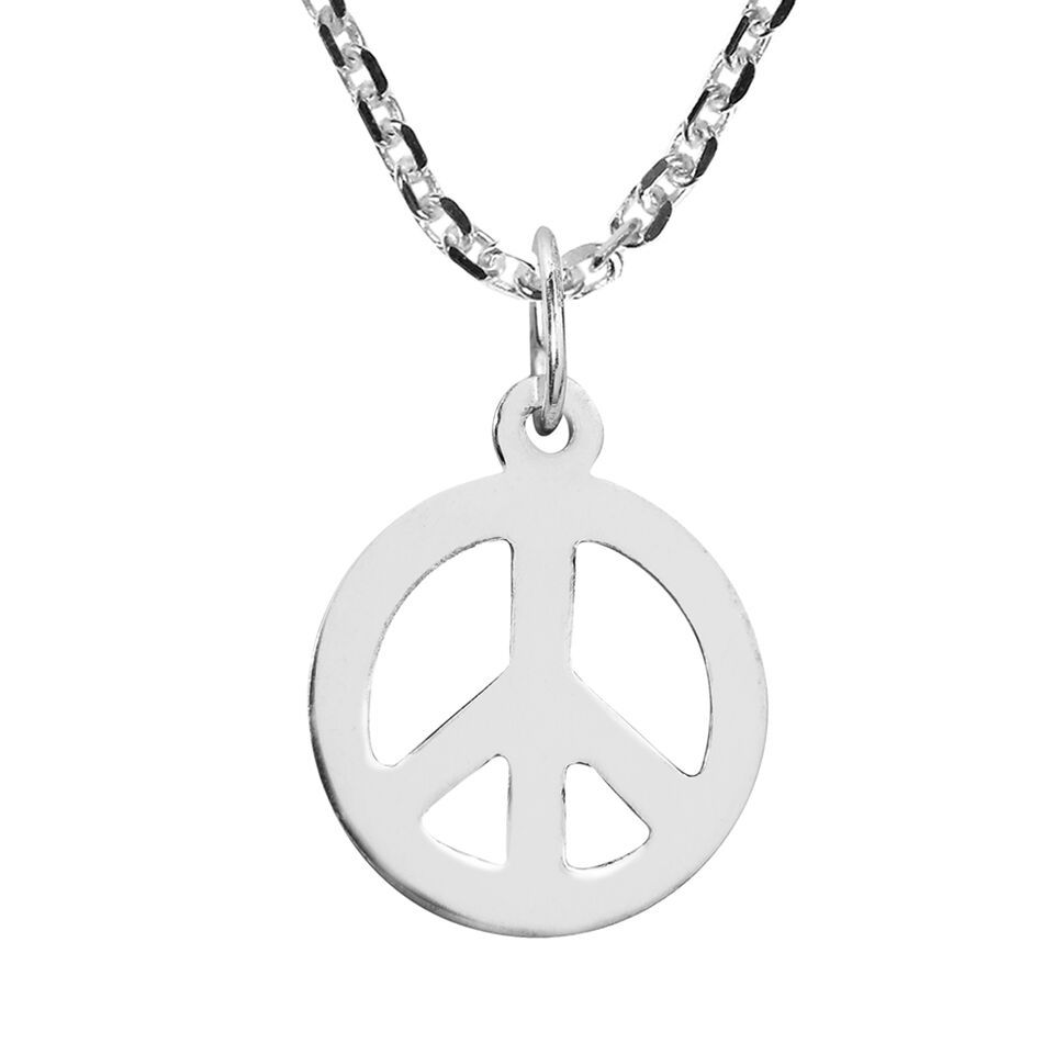 Iconic Peace Sign Sterling Silver Flat Finish Sterling Silver Necklace - £13.25 GBP