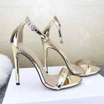 New women&#39;s High Heels Sandals Sandals With Buckle Gold Silver Wedding Shoes Lar - £28.44 GBP