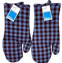 2 Pack Burgundy & Blue Checkered Oven Mitts Room Essentials 7" x 12.5" image 3