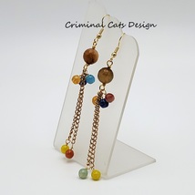 Long Earrings with Faceted Agate and Gold Chains, NWT, handmade image 2