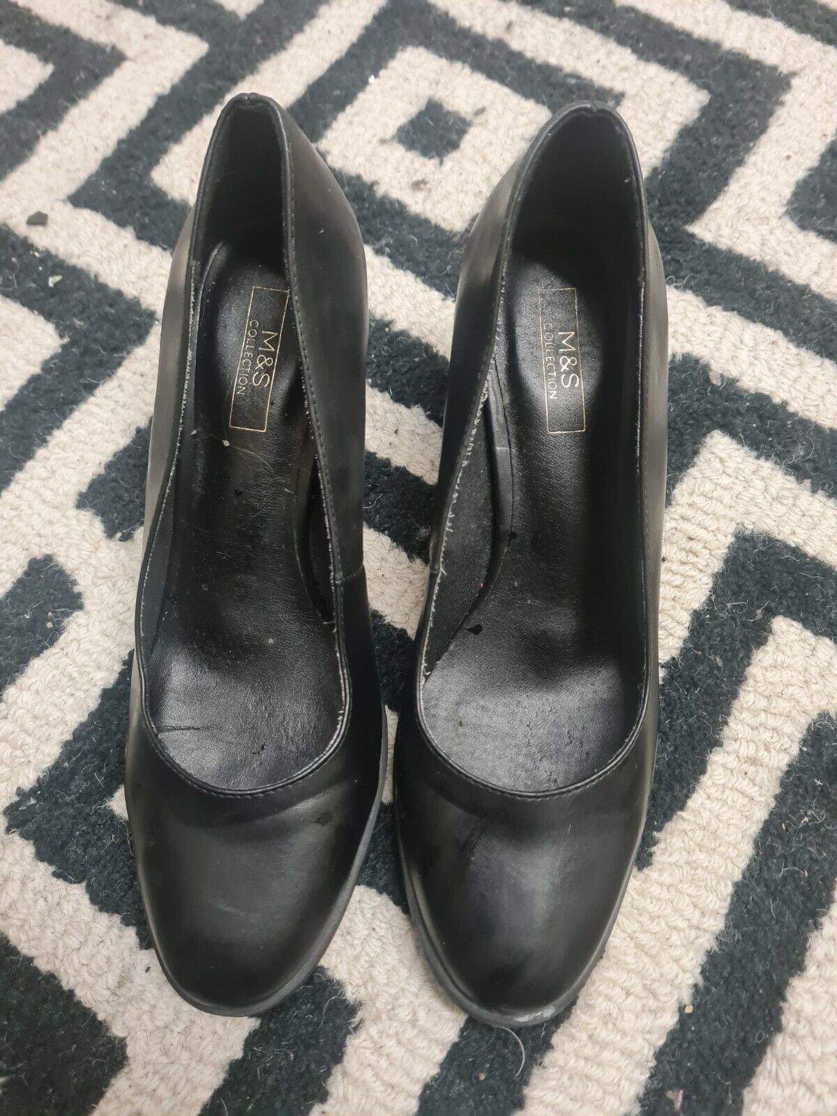 Primary image for marks and Spencer Black Block Heel  Court Shoes Size 8(uk)