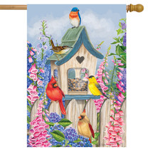 Birds Of Spring Floral House Flag Cardinals Bluebird 28&quot; X 40&quot; - £21.18 GBP