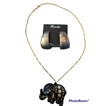 NWT! Womens Jeweled Elephant Necklace &amp; Brooks Loop Earrings Gold Tone 2... - $354.95 MXN