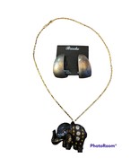 NWT! Womens Jeweled Elephant Necklace &amp; Brooks Loop Earrings Gold Tone 2... - $354.52 MXN