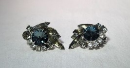 Vintage Blue Rhinestone Rivoli Earrings K1016 - £38.65 GBP