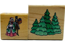 Christmas Collection Rubber Stamps Winter Evergreen Trees Couple1999 Lot... - $11.65
