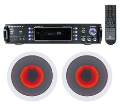 Rockville 1000w Home Theater Bluetooth Receiver+(2) In-Ceiling 6.5&quot; LED Speakers - £257.38 GBP