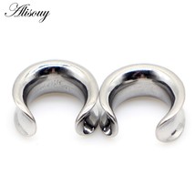 Alisouy 2pcs Stainless Steel Round Saddle Ear Tunnel Plug Piercing Ring Expander - £14.34 GBP