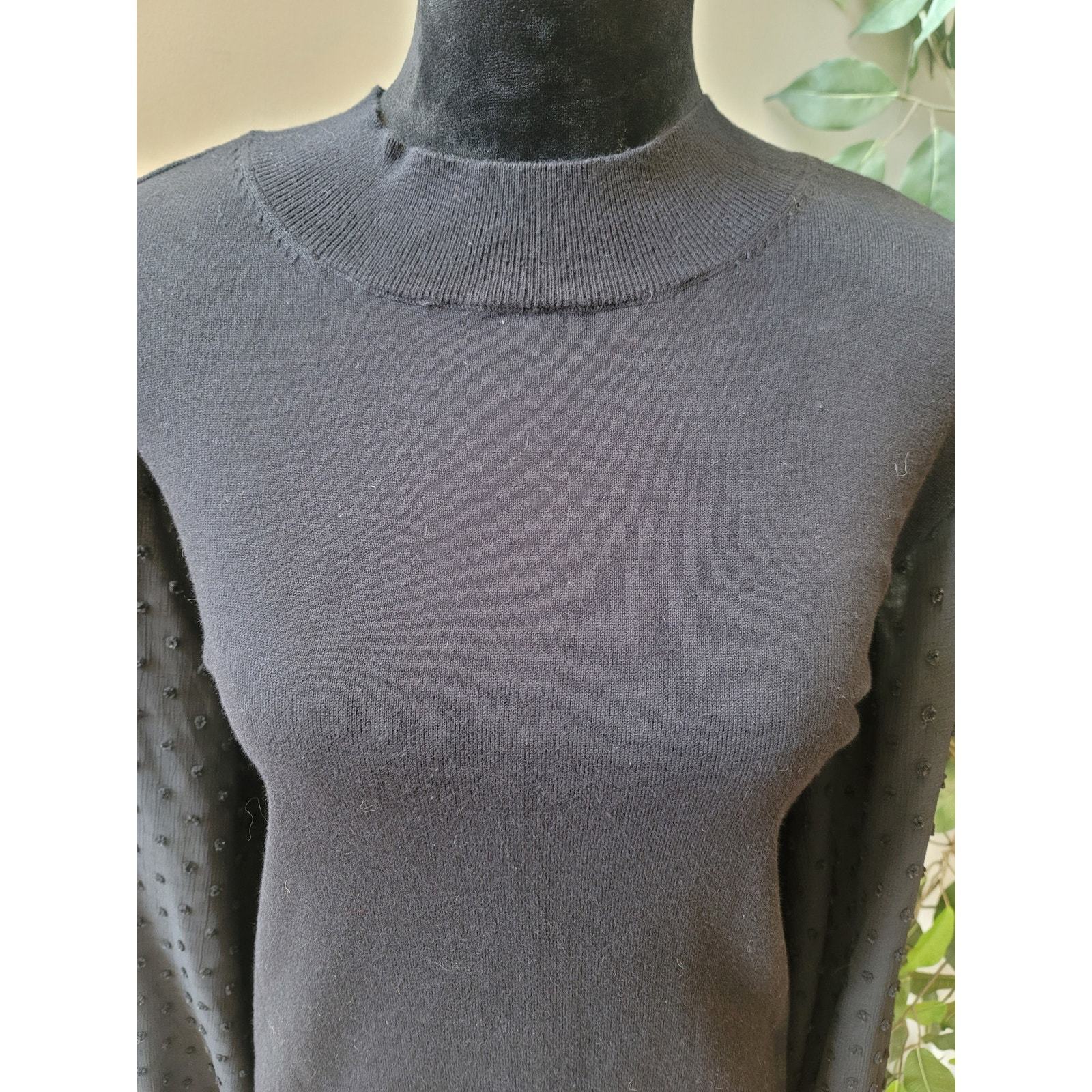 Vince Camuto Sweater Women's XXL Black Sheer Sleeve Textured Dot Knit Pullover Item image 3