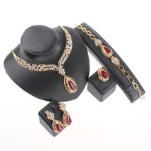 Women Fashion Jewelry Set Necklace Earrings Bracelet Ring Water Drop Crystal Rhi - £34.19 GBP