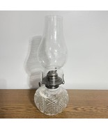 Vtg Lamplight Farms Oil Lamp Star And Fan Pattern Clear Glass With Chimn... - $34.29