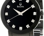 Bulova Men&#39;s 98D001 Black Dial Diamond Accented Stainless Steel Dress Watch - £134.32 GBP