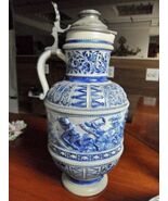 Large German antique porcelain TANKARD BEER STEIN relief - $527.08 CAD
