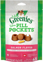 [Pack of 4] Greenies Feline Pill Pockets Cat Treats Salmon Flavor 45 count - £44.14 GBP