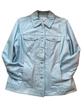 D &amp; Co Denim &amp; Co Medium Light Blue Leather Jacket 6 Button 4 Pockets * Read - £31.46 GBP