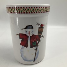 Debbie Mumm Snowflakes Ceramic Utensil Holder for Sakura Snowmen Crock Jar Xmas - £19.73 GBP