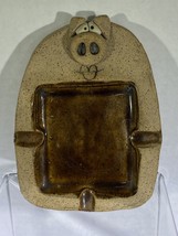 Pottery Clay Pig Sculpture Ashtray Brown Folk Art - £7.47 GBP