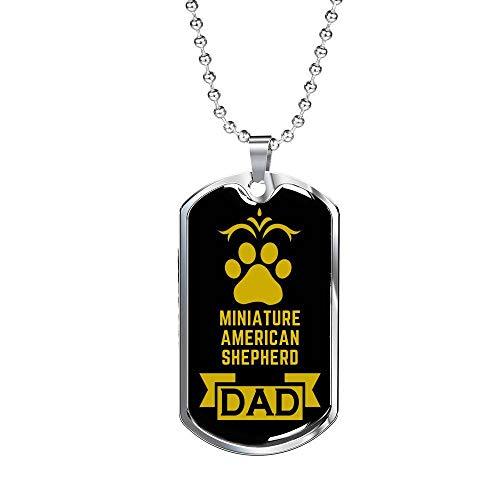 Miniature American Shepherd Dad Dog Necklace Engraved 18k Gold Dog Tag W 24" Dog