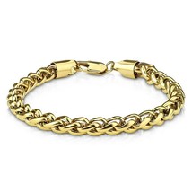 Gold Spiga Wheat Chain Bracelet Stainless Steel Rocker Biker 9-inch 6mm - £22.37 GBP