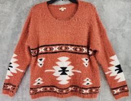 Timing Sweater Womens Large Rusty Orange Native Western Fuzzy Oversized ... - £25.25 GBP