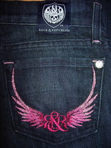 NWT Rock &amp; Republic Jaguar Pink Wing Lowrise Bootcut Jeans Heartbreaker ... - £54.72 GBP