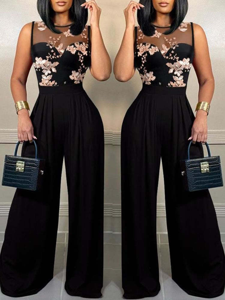 Mesh Elegant Wide Leg Jump Suit - $37.95