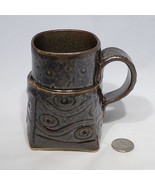 Studio Art Pottery Hand Made Brown Swirled Textured Mug Signed MMY MYM - $22.95