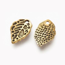 10 Leaf Charms Antique Gold Tone Leaves Pendants Nature Tree 16mm - £1.68 GBP