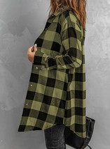 Green Turn-down Collar Plaid Shirt Coat - $26.34