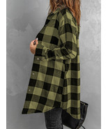 Green Turn-down Collar Plaid Shirt Coat - $490.64 MXN