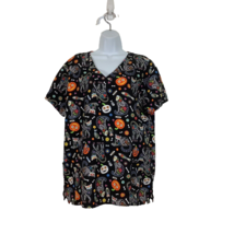 Serene Uniforms Womens Size Large Halloween Day of the Dead Scrub Top Skulls Cat - £14.66 GBP