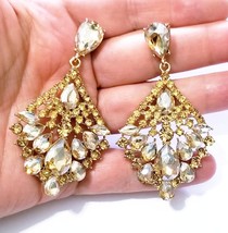 Topaz Chandelier Earrings, Prom Rhinestone Crystal Drop Earrings, Statement Earr - $34.38