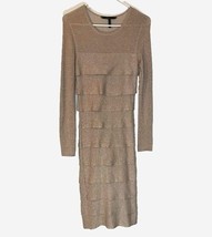BCBGMAXAZRIA &quot;Mariah&quot; Champange Shimmery  Retroglam Ruffles Lng Slve Dre... - $41.49