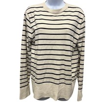ZARA Striped Knit Sweater Cream Black SZ Large Classic Parisian Chic Coz... - $23.74