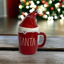 RAE DUNN Holiday Christmas Mug &quot;SANTA&quot; Santa Hat Topper Red White Lid NEW - $33.93