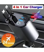 4 in 1 Retractable Car Charger Fast Car Phone Charger 120W With USB Type... - $25.96 CAD