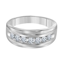 0.75CT Runder Moissanit Herren Hochzeit Einzel Reihen Ehering 14K Weiß V... - $133.76