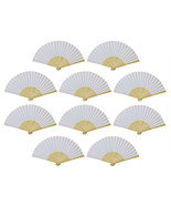 10 WHITE FANS Folding Paper Hand Fan Pocket Wedding Plain Bamboo Set Lot... - $12.95