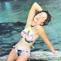 Beach Girl 1950s Vintage Postcard Summer Fashion Floral Bikini - £7.95 GBP