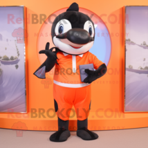 Orange Killer Whale mascot costume character dressed with a Playsuit and Wallets - £1,046.51 GBP